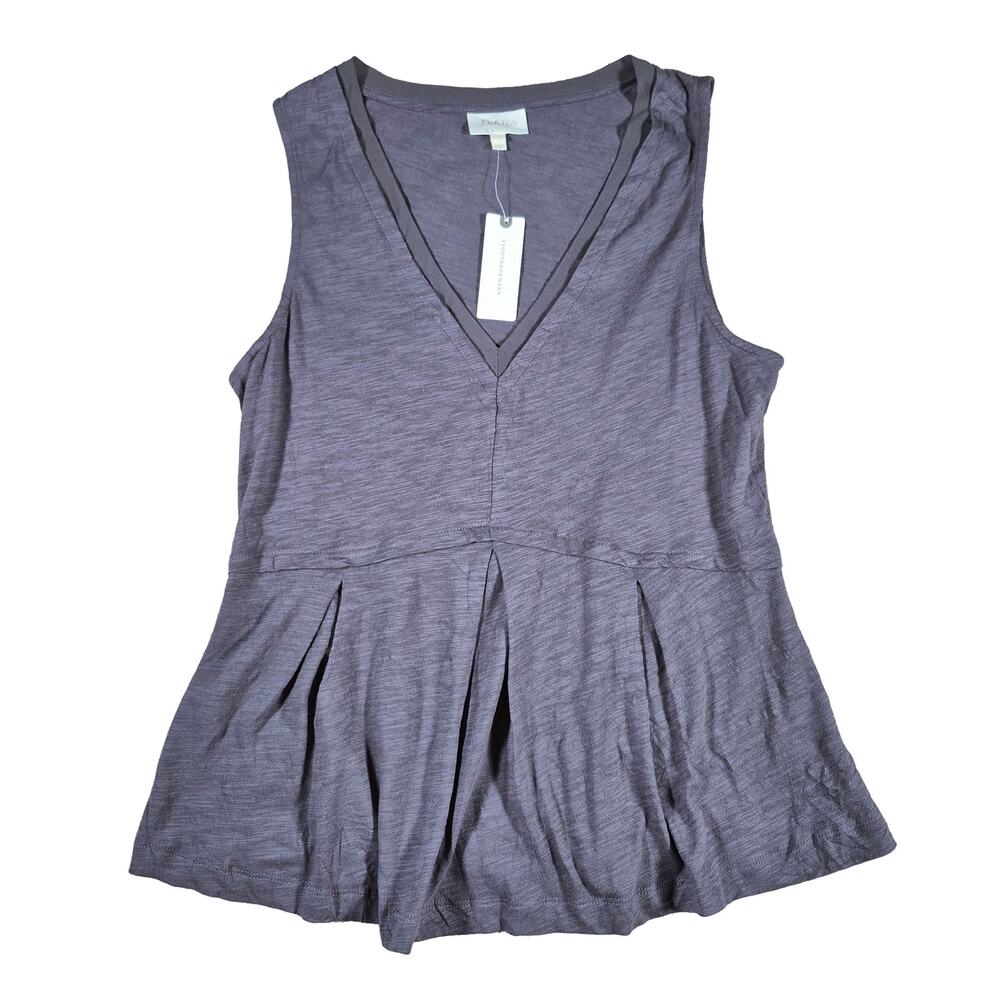 Anthropologie Gray V-neck Blouse Sleeveless Pleated Womens size Medium NWT